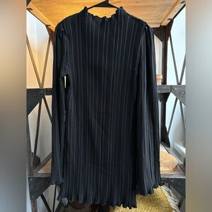 Textured Dropped Sleeve Black Mini Dress